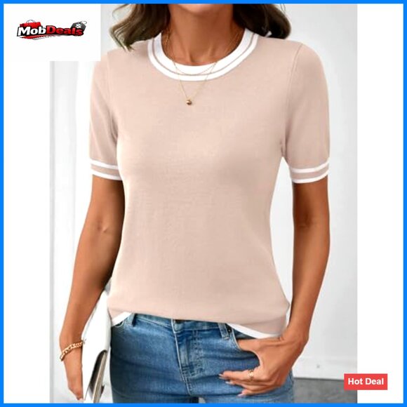 Lightweight Short Sleeve Pullover Sweater Crew Neck Summer Top S-XXL - Picture 3 of 7